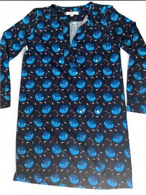 LOFT Black Shift Dress with Blue and Purple Floral Print